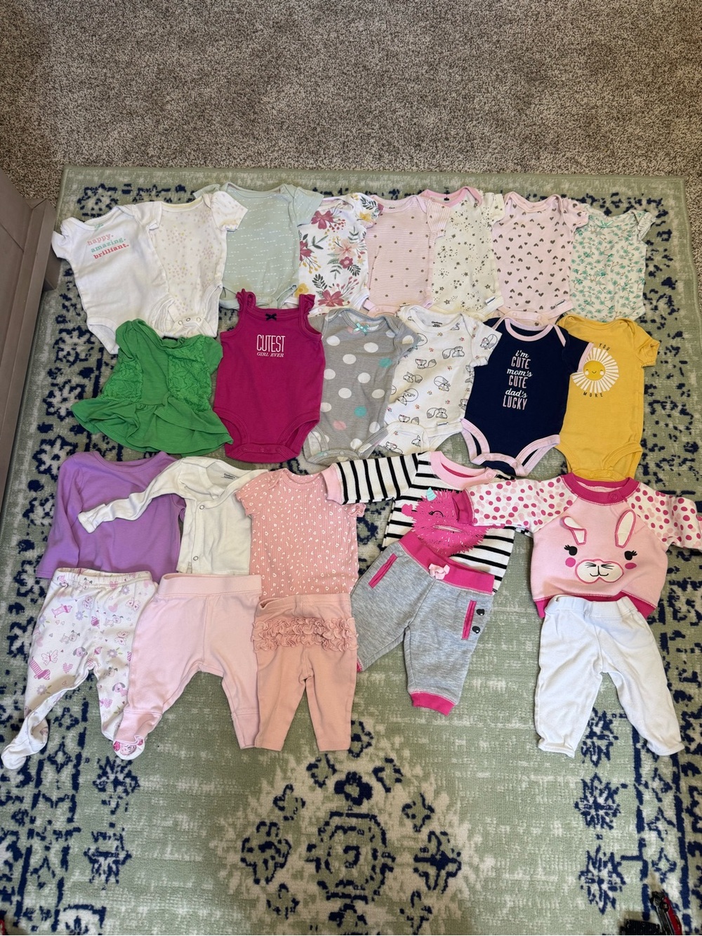 Mixed Baby Girl Onesie & Pants Bundle - Pink, White, Green, Yellow Accents